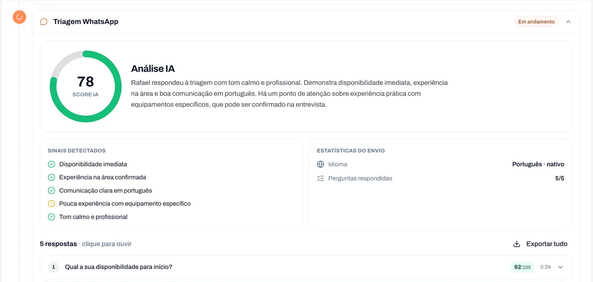 Módulo Recrutamento — pipeline